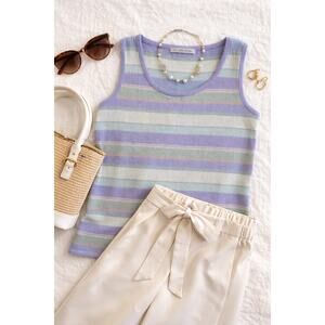 St John Sport Pastel Stripe Knit Tank Top Sleeveless Sweater Shell